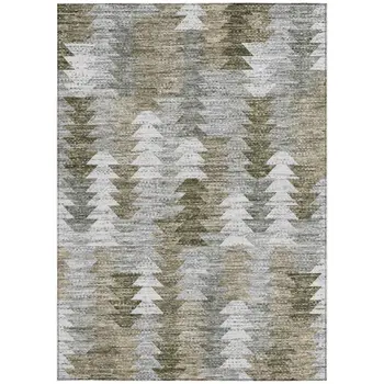 9' X 12' Brown Beige And Gray Geometric Washable Indoor Outdoor Area Rug