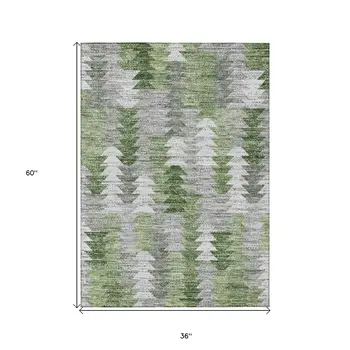 3' X 5' Green And Fern Green Geometric Washable Indoor Outdoor Area Rug