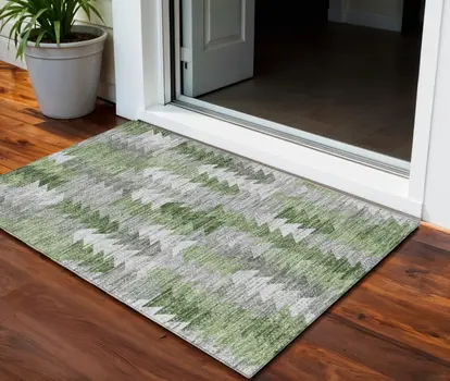 3' X 5' Green And Fern Green Geometric Washable Indoor Outdoor Area Rug