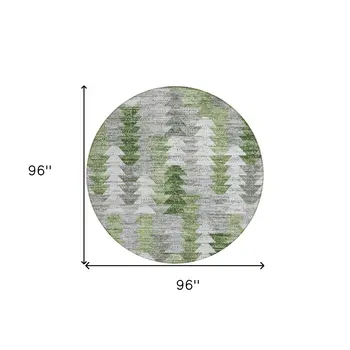 8' Green And Fern Green Round Geometric Washable Indoor Outdoor Area Rug