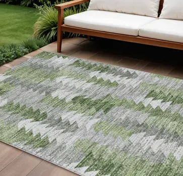 8' X 10' Green And Fern Green Geometric Washable Indoor Outdoor Area Rug