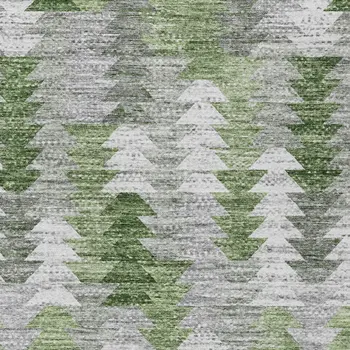 9' X 12' Green And Fern Green Geometric Washable Indoor Outdoor Area Rug