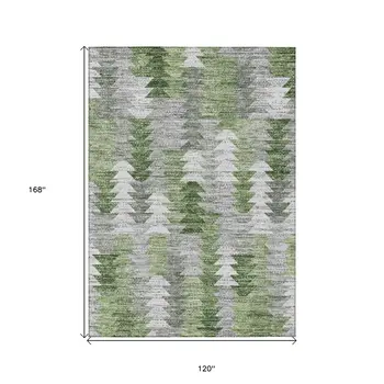 10' X 14' Green And Fern Green Geometric Washable Indoor Outdoor Area Rug