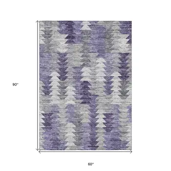 5' X 8' Purple Lavender And Gray Geometric Washable Indoor Outdoor Area Rug