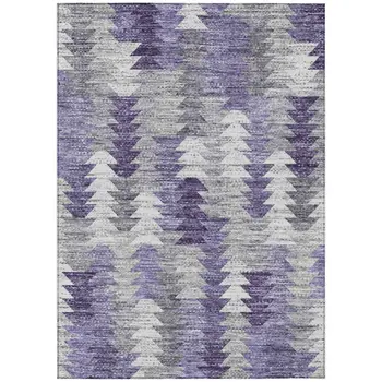 5' X 8' Purple Lavender And Gray Geometric Washable Indoor Outdoor Area Rug