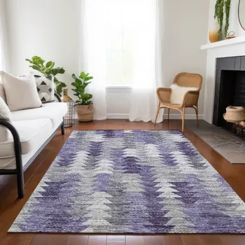 5' X 8' Purple Lavender And Gray Geometric Washable Indoor Outdoor Area Rug