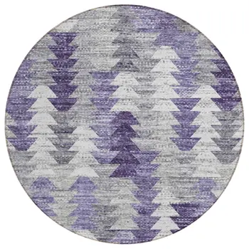 8' Purple Lavender And Gray Round Geometric Washable Indoor Outdoor Area Rug