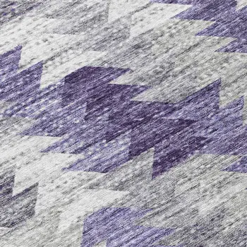 8' Purple Lavender And Gray Round Geometric Washable Indoor Outdoor Area Rug
