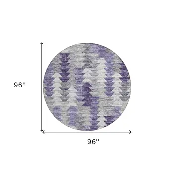 8' Purple Lavender And Gray Round Geometric Washable Indoor Outdoor Area Rug