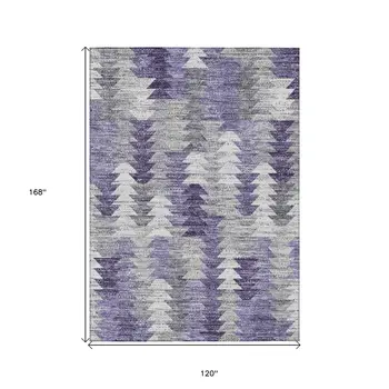 10' X 14' Purple Lavender And Gray Geometric Washable Indoor Outdoor Area Rug