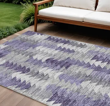 10' X 14' Purple Lavender And Gray Geometric Washable Indoor Outdoor Area Rug