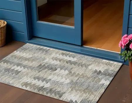 3' X 5' Taupe Beige And Tan Geometric Washable Indoor Outdoor Area Rug