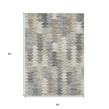 5' X 8' Taupe Beige And Tan Geometric Washable Indoor Outdoor Area Rug