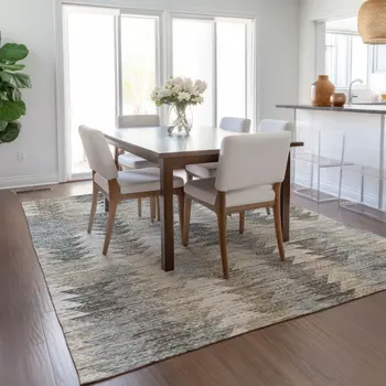 5' X 8' Taupe Beige And Tan Geometric Washable Indoor Outdoor Area Rug