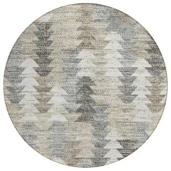 8' Taupe Beige And Tan Round Geometric Washable Indoor Outdoor Area Rug