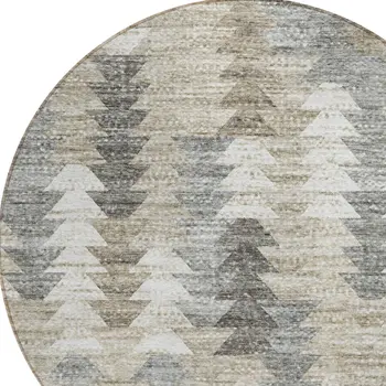 8' Taupe Beige And Tan Round Geometric Washable Indoor Outdoor Area Rug