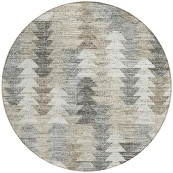 8' Taupe Beige And Tan Round Geometric Washable Indoor Outdoor Area Rug