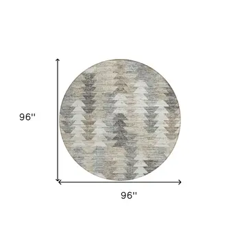 8' Taupe Beige And Tan Round Geometric Washable Indoor Outdoor Area Rug