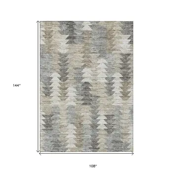 9' X 12' Taupe Beige And Tan Geometric Washable Indoor Outdoor Area Rug