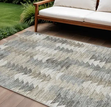 9' X 12' Taupe Beige And Tan Geometric Washable Indoor Outdoor Area Rug