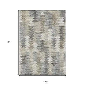 10' X 14' Taupe Beige And Tan Geometric Washable Indoor Outdoor Area Rug