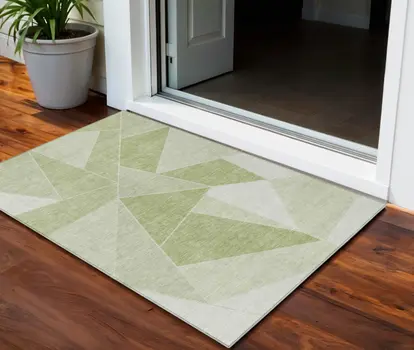 3' X 5' Artichoke Green Mint Green And Sage Geometric Washable Indoor Outdoor Area Rug