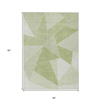 5' X 8' Artichoke Green Mint Green And Sage Geometric Washable Indoor Outdoor Area Rug