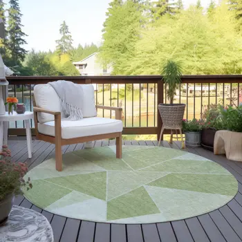 8' Artichoke Green Mint Green And Sage Round Geometric Washable Indoor Outdoor Area Rug