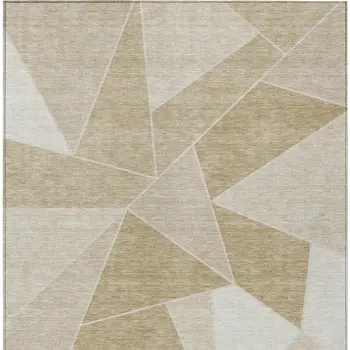 5' X 8' Beige Tan And Ivory Geometric Washable Indoor Outdoor Area Rug