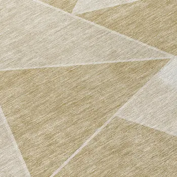 8' Beige Tan And Ivory Round Geometric Washable Indoor Outdoor Area Rug