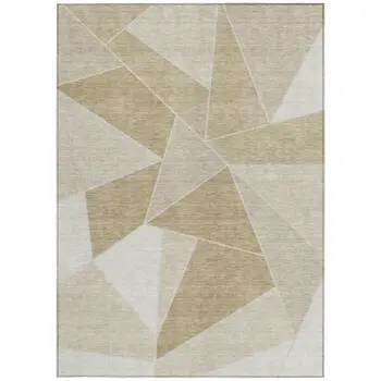 8' X 10' Beige Tan And Ivory Geometric Washable Indoor Outdoor Area Rug