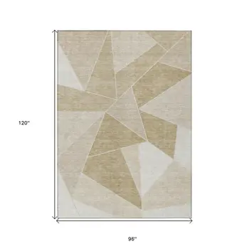 8' X 10' Beige Tan And Ivory Geometric Washable Indoor Outdoor Area Rug