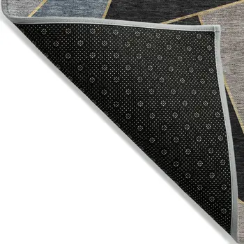 8' X 10' Blue Charcoal And Gray Geometric Washable Indoor Outdoor Area Rug