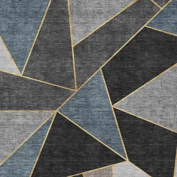 9' X 12' Blue Charcoal And Gray Geometric Washable Indoor Outdoor Area Rug