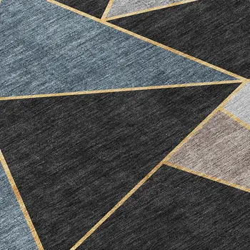 9' X 12' Blue Charcoal And Gray Geometric Washable Indoor Outdoor Area Rug
