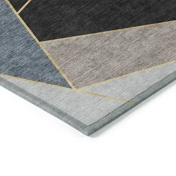 10' X 14' Blue Charcoal And Gray Geometric Washable Indoor Outdoor Area Rug