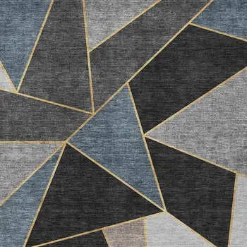 10' X 14' Blue Charcoal And Gray Geometric Washable Indoor Outdoor Area Rug