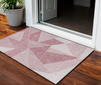 3' X 5' Blush Pink And Ivory Geometric Washable Indoor Outdoor Area Rug