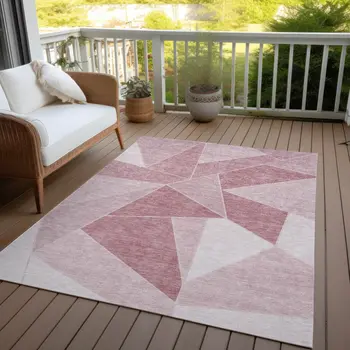3' X 5' Blush Pink And Ivory Geometric Washable Indoor Outdoor Area Rug