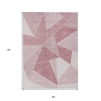 5' X 8' Blush Pink And Ivory Geometric Washable Indoor Outdoor Area Rug