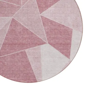 8' Blush Pink And Ivory Round Geometric Washable Indoor Outdoor Area Rug