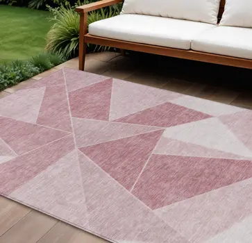 8' X 10' Blush Pink And Ivory Geometric Washable Indoor Outdoor Area Rug