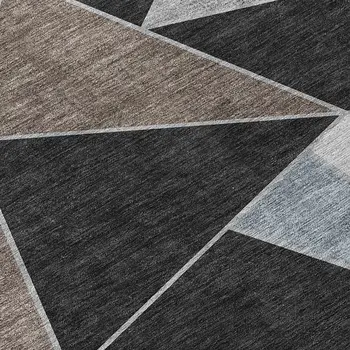 3' X 5' Chocolate Gray And Charcoal Geometric Washable Indoor Outdoor Area Rug