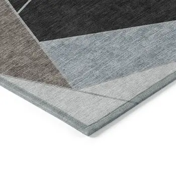 8' X 10' Chocolate Gray And Charcoal Geometric Washable Indoor Outdoor Area Rug