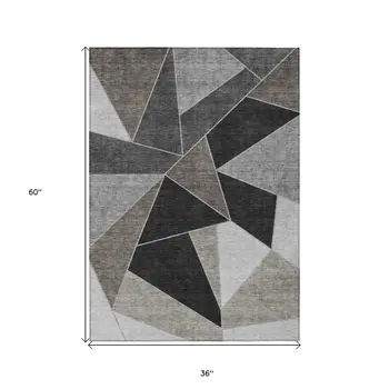 3' X 5' Coffee Charcoal And Gray Geometric Washable Indoor Outdoor Area Rug