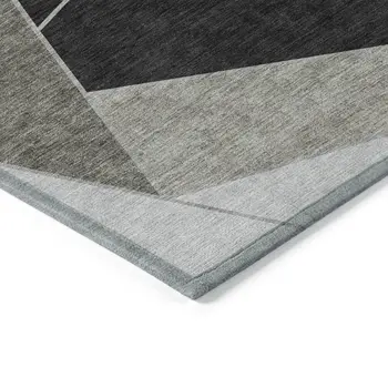3' X 5' Coffee Charcoal And Gray Geometric Washable Indoor Outdoor Area Rug