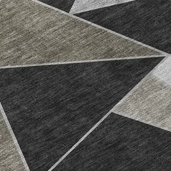 3' X 5' Coffee Charcoal And Gray Geometric Washable Indoor Outdoor Area Rug