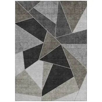 5' X 8' Coffee Charcoal And Gray Geometric Washable Indoor Outdoor Area Rug
