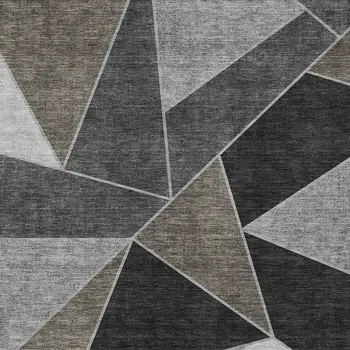 5' X 8' Coffee Charcoal And Gray Geometric Washable Indoor Outdoor Area Rug