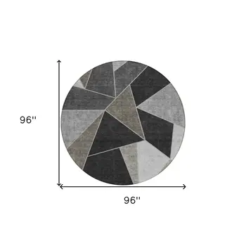 8' Coffee Charcoal And Gray Round Geometric Washable Indoor Outdoor Area Rug